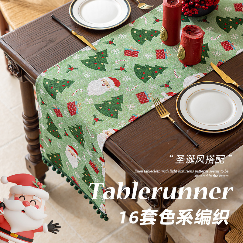 クリスマス新作レッドテーブルフラッグサンタクロースタッセルボール洋食雰囲気アレンジメントロングクロスサイドキャビネットテーブルフラッグクロス|undefined
