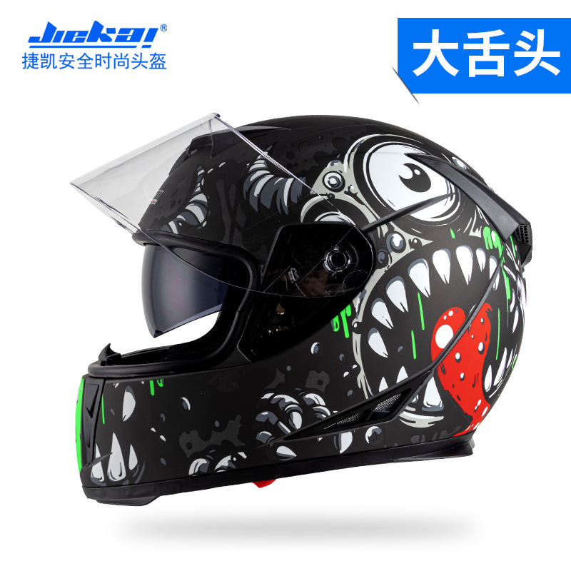 Casco de motocicleta eléctrico Jiekai para hombres y mujeres, tipo de casco completo, seguridad de carreras de locomotoras de cuatro estaciones frescas (modelos de comercio exterior)