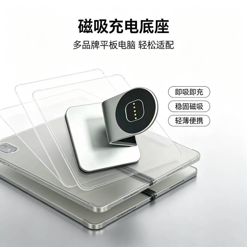 Tablet Magnetic Charging Stand with Strong Magnetic Attachment and Power Supply Base, Compatible with Multiple Brands of Tablets, Magnetic Back Charging Tablet Magnetic Charging Stand with Strong Magnetic Attachment and Power Supply Base, Compatible with Multiple Brands of Tablets, Magnetic Back Charging