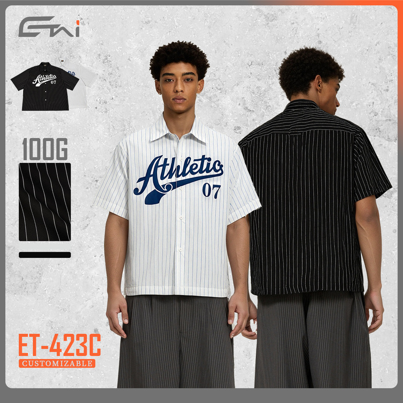 Etai Men's Clothing | Trendy Boxy Striped Short-Sleeve Men's Summer Casual High-Quality Baseball Sports Shirt.