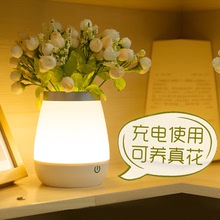 臥室床頭小夜燈充電禮品創意節能浪漫溫馨插花瓶擺件客廳裝飾臺燈