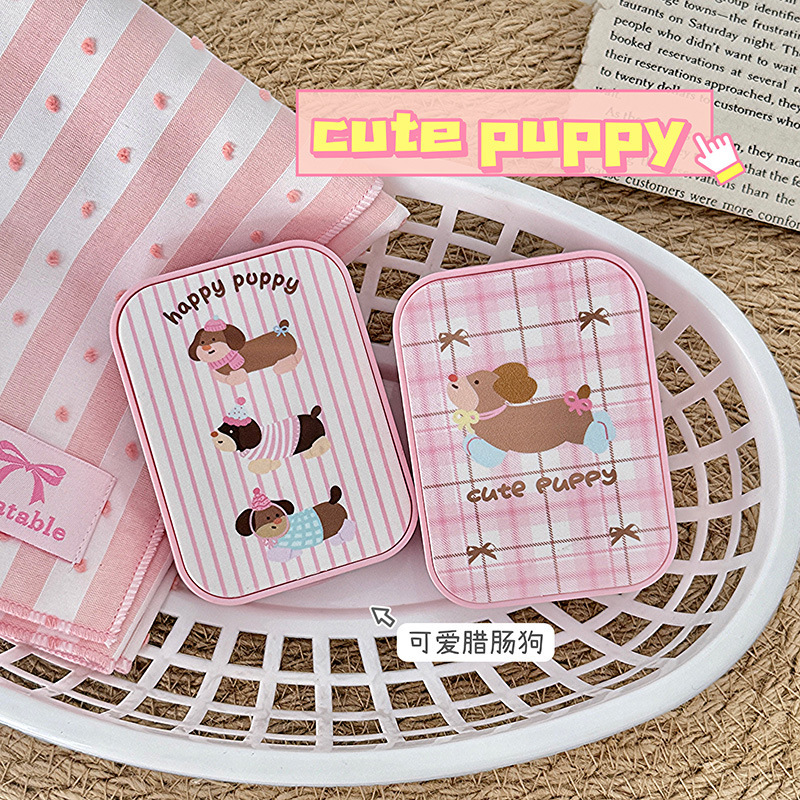 Beautiful pupil box cute plaid sausage dog two pairs of contact lenses companion box care box storage box with mirror Beautiful pupil box cute plaid sausage dog two pairs of contact lenses companion box care box storage box with mirror