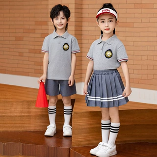 加工定制夏季短袖套装纯色POLO衫男女童两件套幼儿园园服学生校服