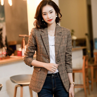 Fashion Elegant Plaid Small Suit Jacket Women's Spring and Autumn Casual chic Vintage Niche Plaid Suit Single-Piece Top