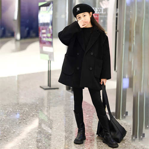 Korean style children's clothing, big children's woolen coats, children's clothing, autumn and winter outer wear, fashionable woolen windbreakers, girls' coats