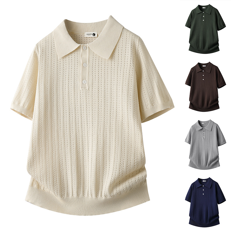 Polo camiseta de punto camiseta de manga corta camiseta de hombre con solapa viejo estilo de negocios texturas de hielo verano fábrica transfronteriza al por mayor