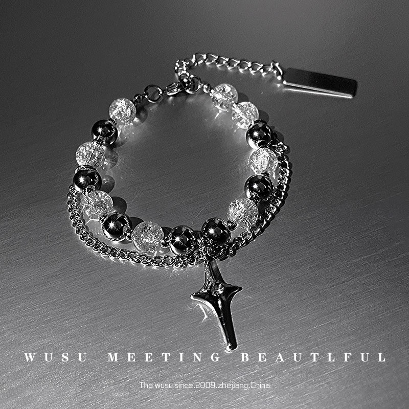 Cold Wind Ice Crack Bead Stitching Bracelet Women's ins Niche Design Men's Trendy Couple's Star Mount Beaded Star Mount Bracelet