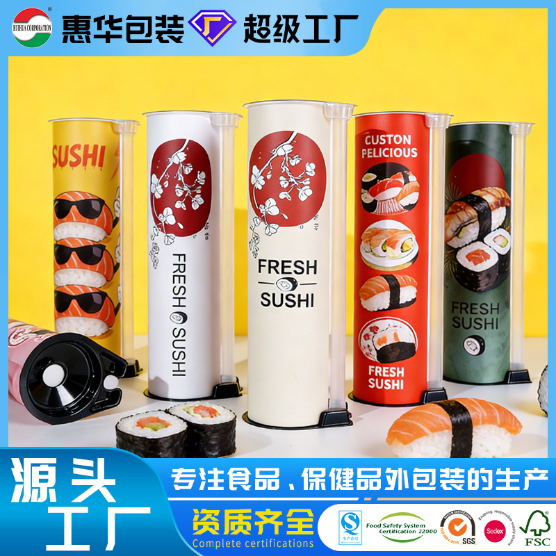 Fábrica de stock tubular de sushi con tubo de salsa 52mm de calibre de sushi envases de papel de grado alimenticio para llevar sushi