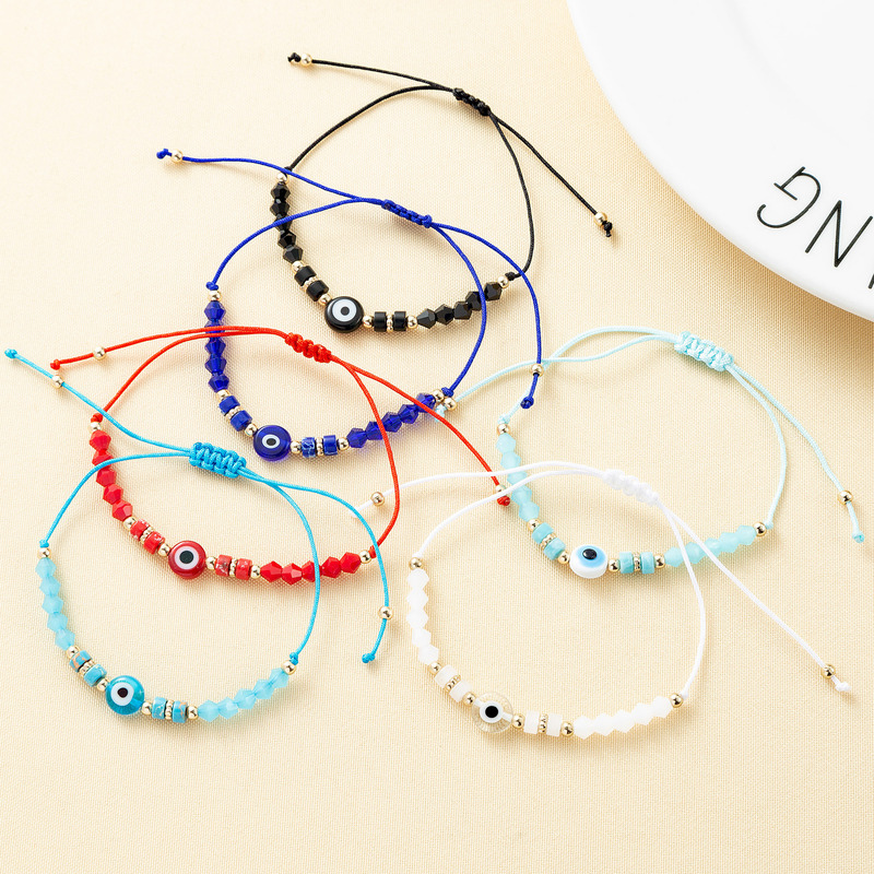 Amazon Bracelet Devil's Eye Crystal Beaded Braided Hand Rope Adjustable Blue Eyes Evil Eye Bracelet Wholesale