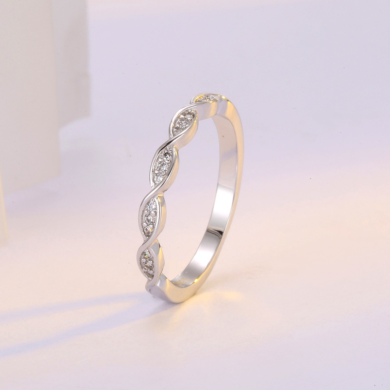 Fine Ring Japanese and Korean Style Twist Plain Style Tail Finger Women's Single Row Micro-inlay Simulation Diamond Ring Platinum Plated Joint Ring