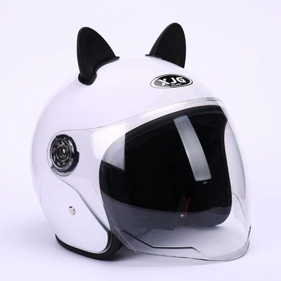 Motosiklet kaskı (dəbilqə) and Electric Scooter All-Season Universal - pearl-white-black-cat-ears-cold-protection-and-warmth-hd-clear-lenses