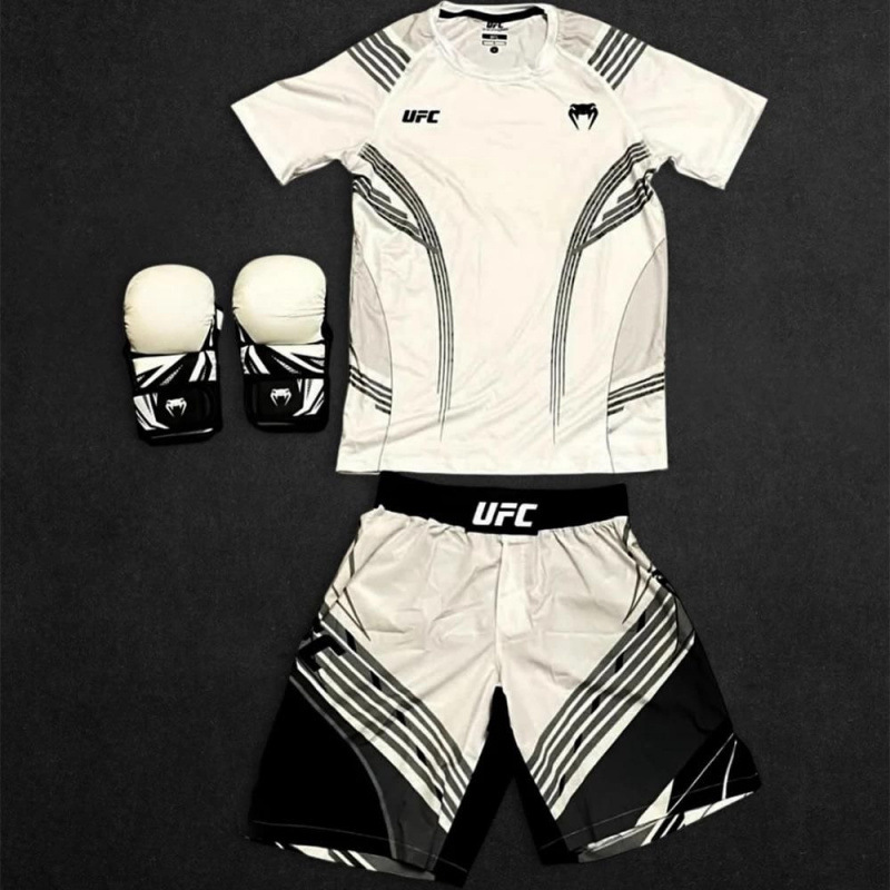 Yushi Martial Arts Training Clothing Set for Boxing and Sanda, Fitness Fighting Sports Tight-Fitting Short-Sleeve Clothing