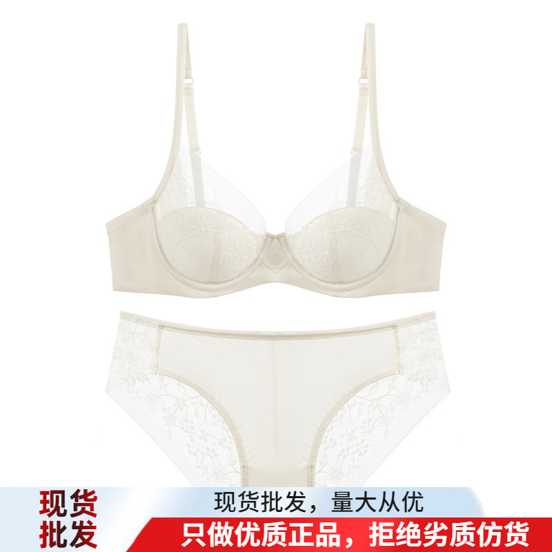 Summer Thin Breathable Bra Set, French Style High-End Pure Desire, Large Bust Minimizing, Soft Underwire Lace Lingerie for Women