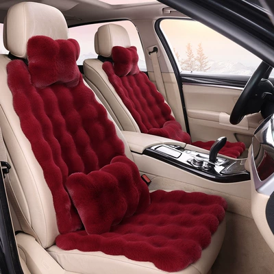 Seat cushion, seat cover – Bubble Velvet Car Seat Cushion Winter - burgundy-1-single-seat-1-backrest-1-neck-pillow-1-lumbar-pillow-bubble-plush