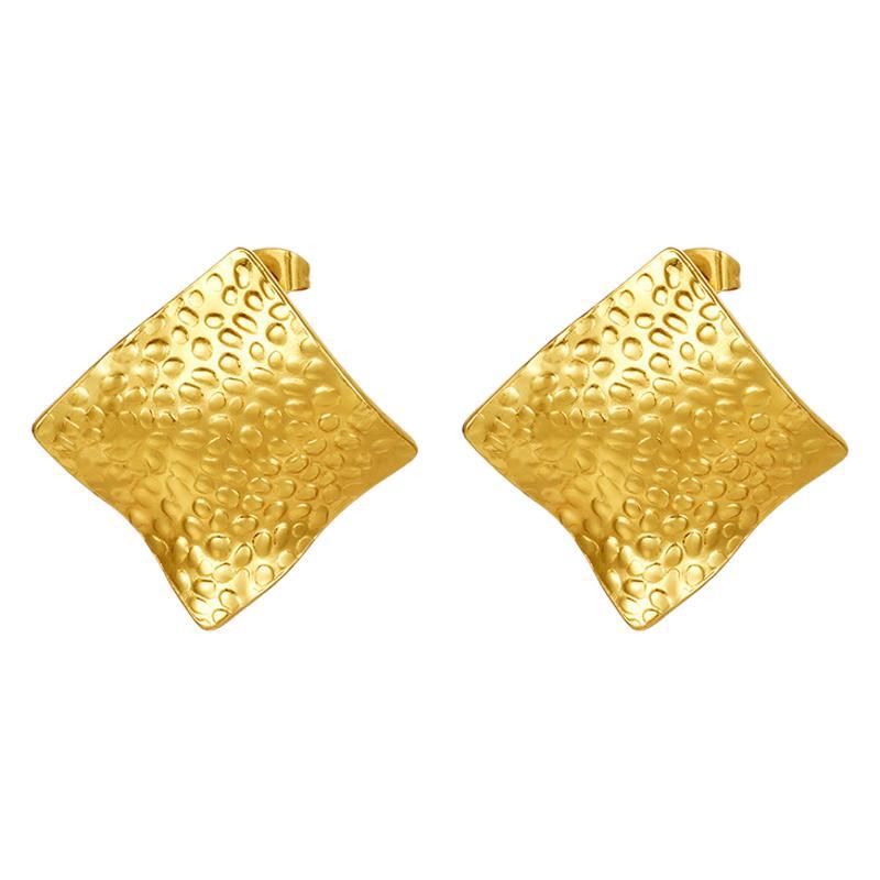Europa y América tendencia simple tetragonal pendientes de acero de titanio irregular 18K oro pernos de acero inoxidable personalidad textura pendientes