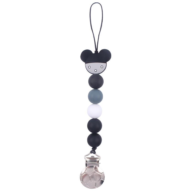 Suministros para bebés forma de fútbol clip de hierro bebé creativo de dibujos animados animal chupete cadena mordedura molar cadena anti-caída