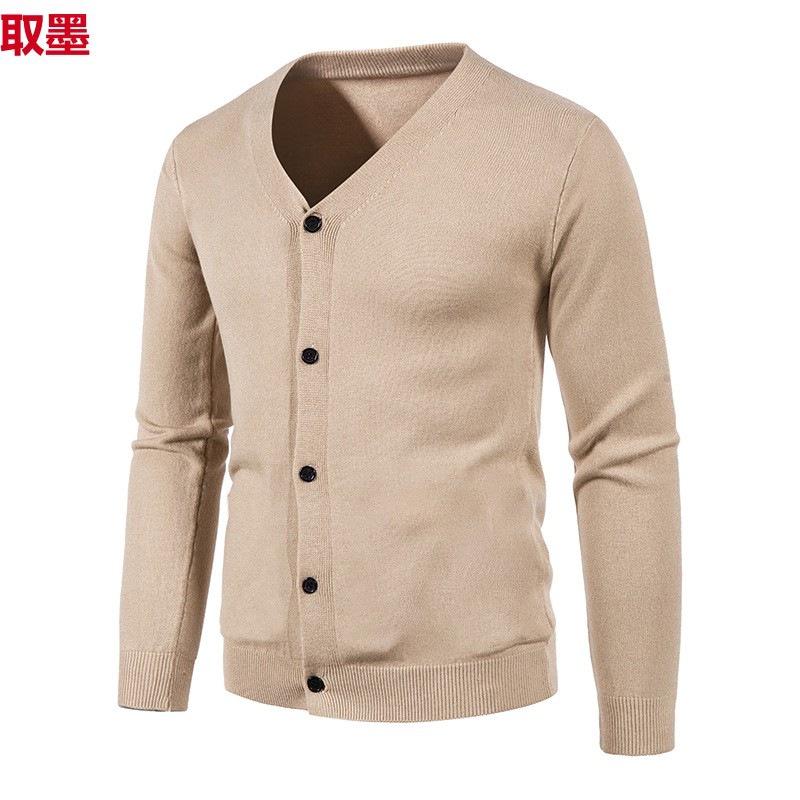 2024 autumn and winter new v-neck knitted cardigan men's fashion casual sweater coat handsome youth solid color sweater