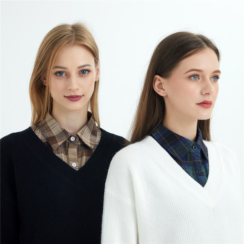 New style cotton plaid short shirt collar decorative pointed collar shirt fake collar