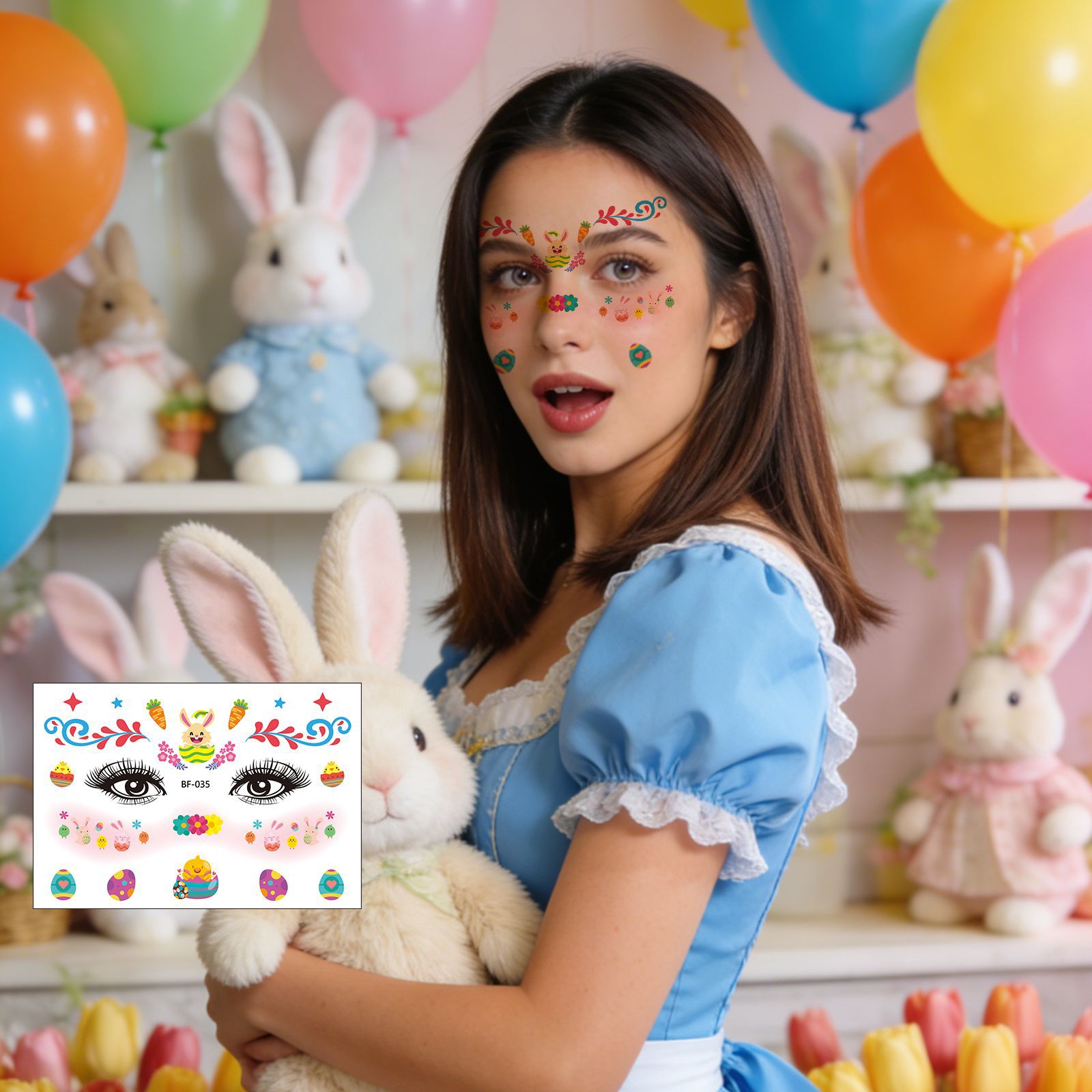 Tatuajes Temporales Faciales de Pecas de Pascua Papel de Transferencia de Agua Impermeable para Fiesta