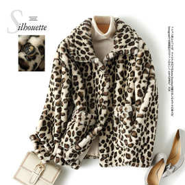 豹纹羊羔毛外套女短款2024冬季韩版宽松两面穿大衣加厚小个子2029
