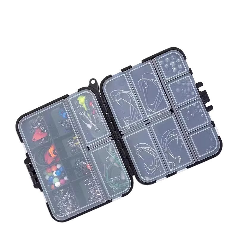 Caja de pequeñas piezas de luas microcaja de almacenamiento de pines de anzuelo de pesca portátil doble capa mini cebo falso lentejuela caja pequeña para equipos de pesca