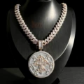 Rose Gold Two-Tone Pendant with Cuban Chain 46CM Set