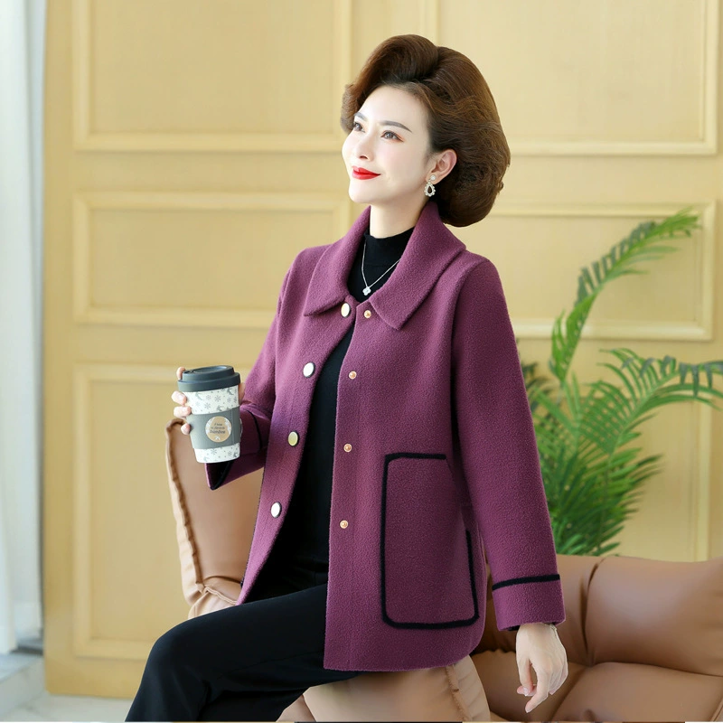 Новинка 2024, весенне-осенняя одежда для мам среднего возраста, вязаный Топ в западном стиле, весенне-осенний тонкий нижний свитер для женщин среднего и пожилого возраста