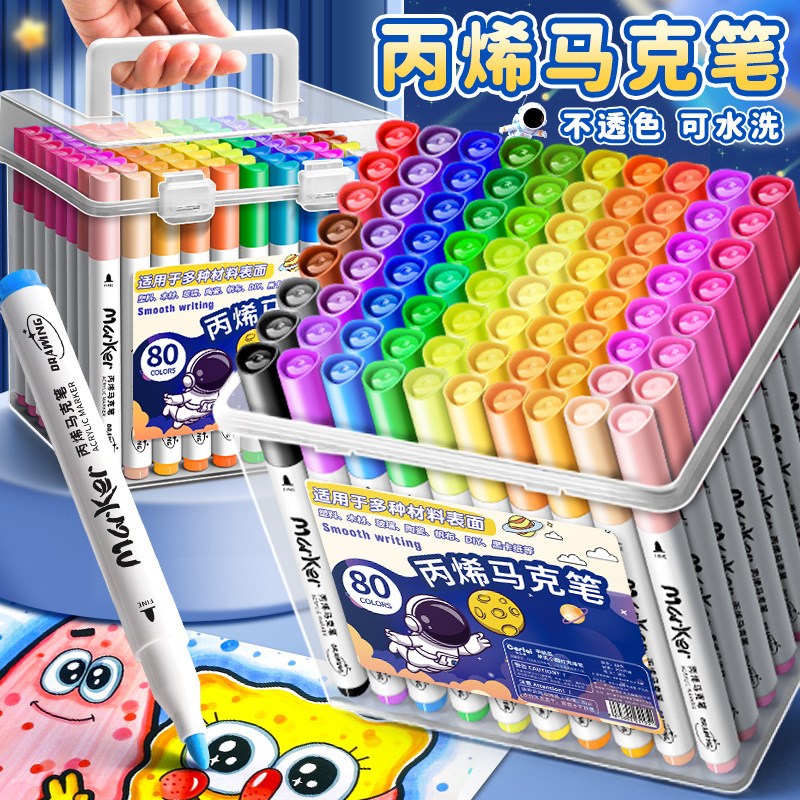 Marcador de acrílico opaco color plegable color niños lavable 48 color estudiantes de escuela primaria de arte jardín de infantes acrílico doble cabeza