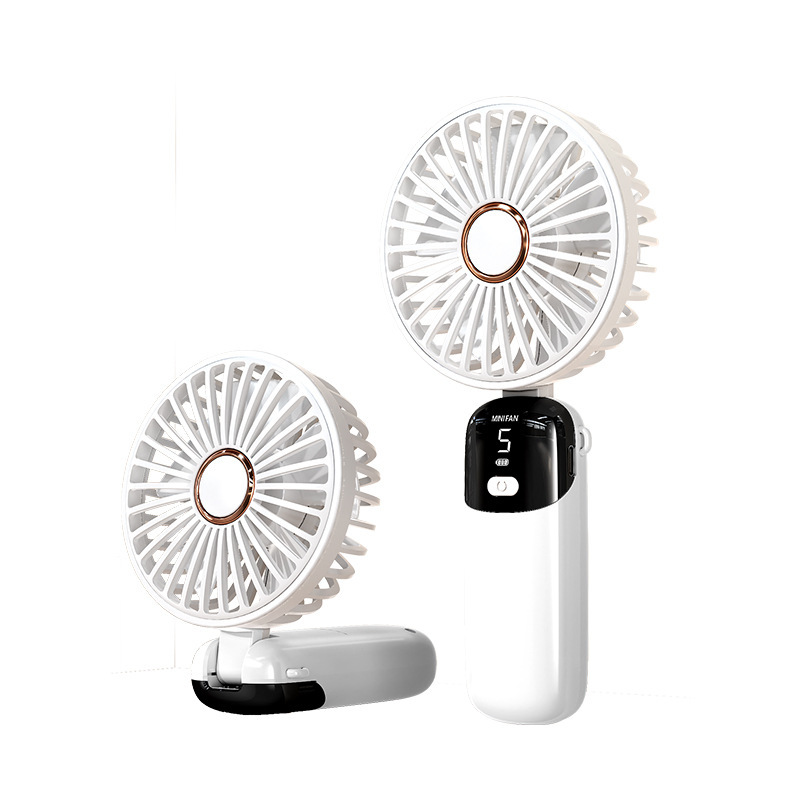 Ventilador de mano Mini ventilador pequeño plegable portátil Pantalla digital Carga usb Escritorio silencioso Ventilador eléctrico pequeño al por mayor
