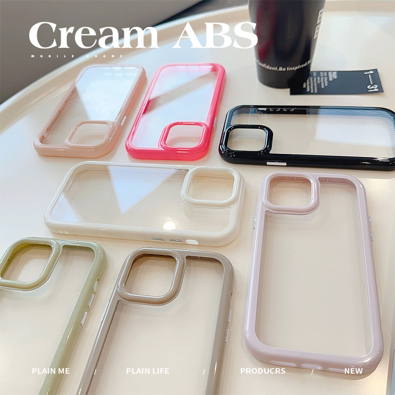 クリーム色のiPhone16ProMax、iPhone15、iPhone13、iPhone14、iPhone17対応のアクリル製スマホケース。シンプルで高級感があります。|undefined