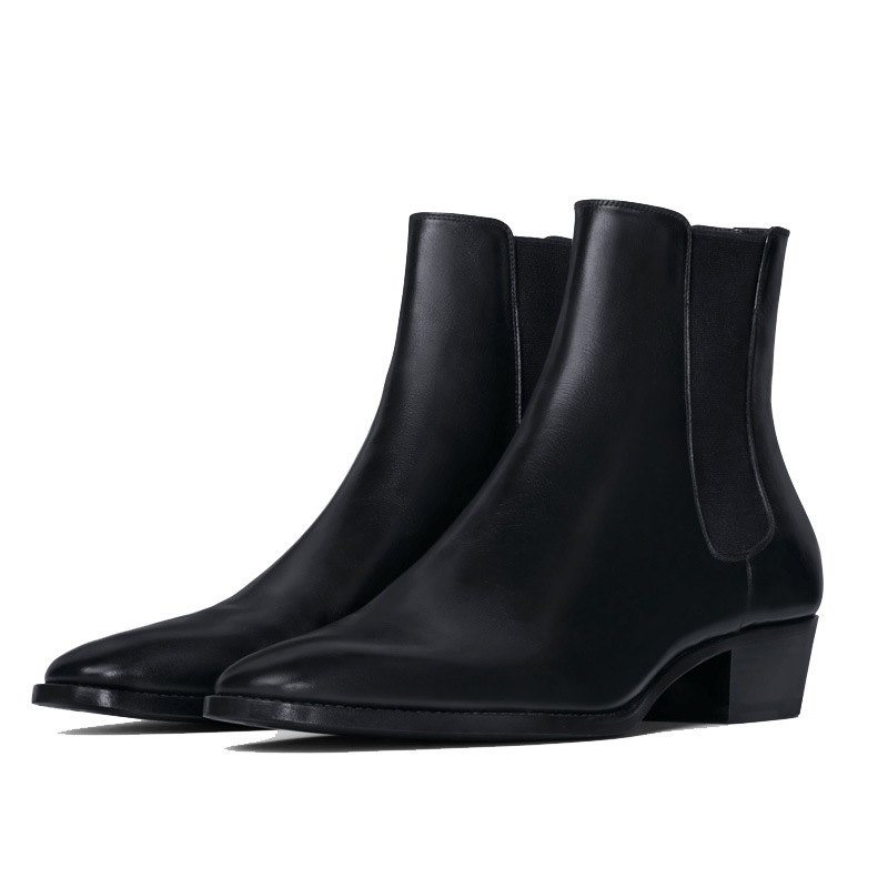 Mens Handmade Chelsea Boots Genuine Leather Pointed Toe Business