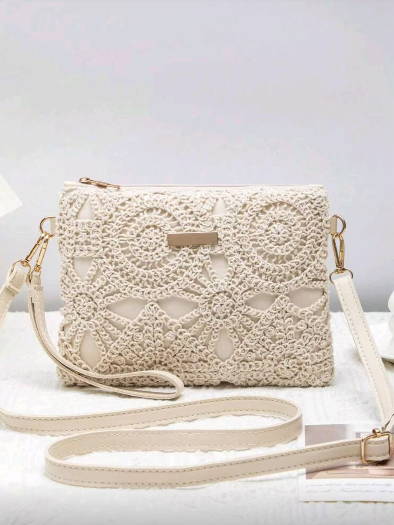 Transfronterizos de encaje trenzado damas mochila de moda algodón hueco bolso de hombro bolso de brazo bolso de mano bolso vacacional
