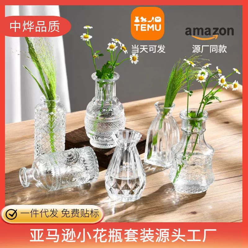 Внешняя торговля оптовая креативная стеклянная маленькая ваза премиум-смысл столешница прозрачная мини-ваза ins ветер высокий цвет украшения