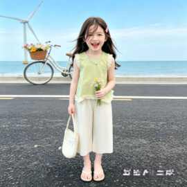 女童套装夏装2025新款洋气儿童休闲时髦夏季背心女孩阔腿裤两件套