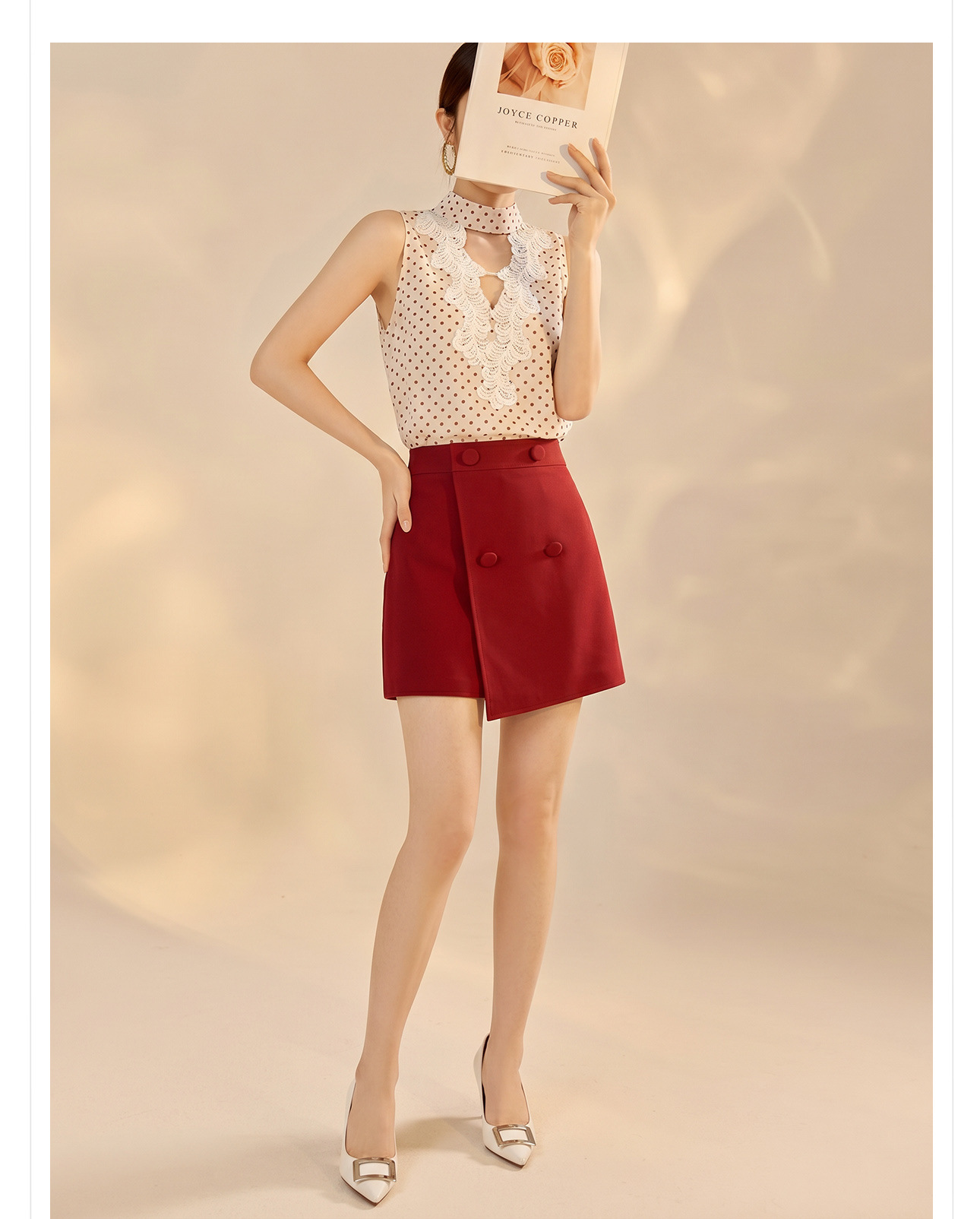 Set vest và chân váy ngắn họa tiết chấm bi phong cách Tân Trung Hoa mùa hè — Trang phục [Vest+Half Dress], nửa váy, Trang phục [Áo vest+quần short], quần đùi chi tiết 9