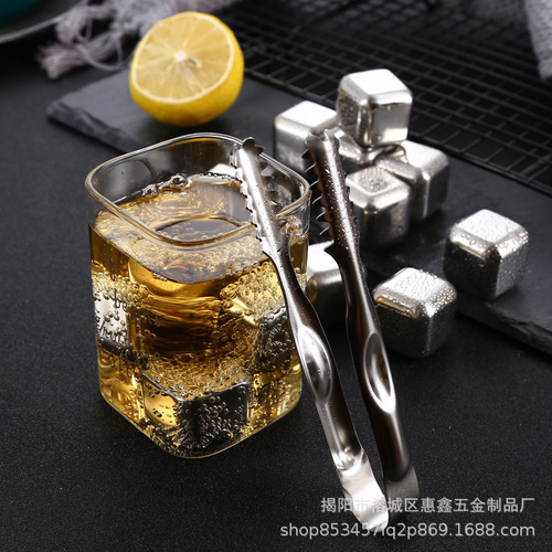 Cross-border 304 stainless steel ice cubes, tartar stones, quick-frozen metal ice particles, red wine whiskey barware, ice cube box set