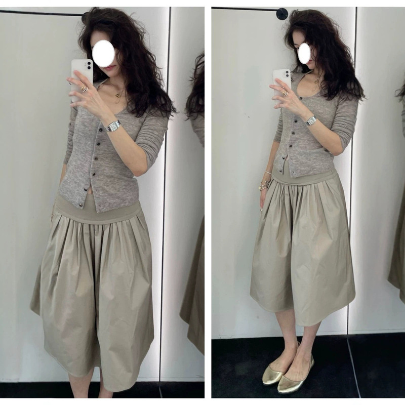2026 Early Autumn New Style "Picnic Skirt" with Ribbed Waistband and Elastic Splicing, Comfortable A-line Skirt