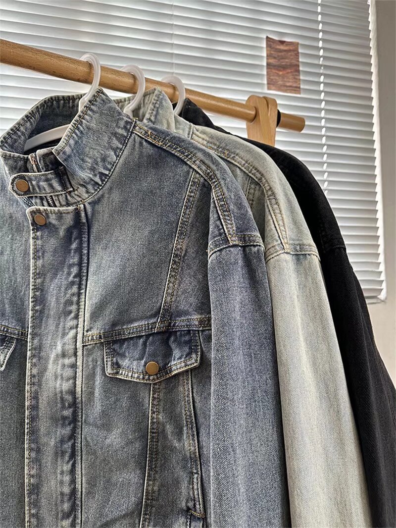 Washed Denim Jacket For Men, Stylish Casual Jacket, Loose Workwear Top_voghion.com