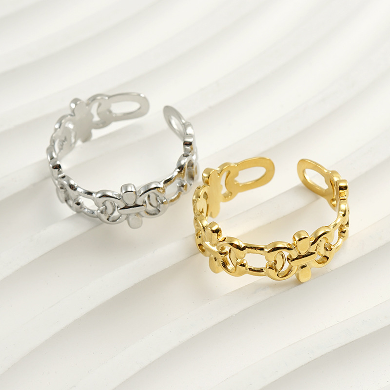 Retro Solid Color Stainless Steel Plating Hollow Out Open Ring 1 Piece