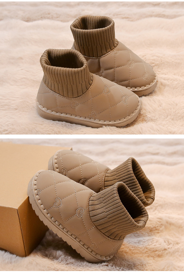 Children's diamond grid snow girls in winter 2024, new styles for boys with plush cotton shoes, elastic short socks and_voghion.com