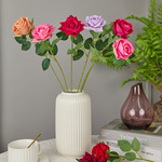 高还原单枝带叶大圆玫瑰 仿真花束配件 阳台绿植装饰 防压耐摔易