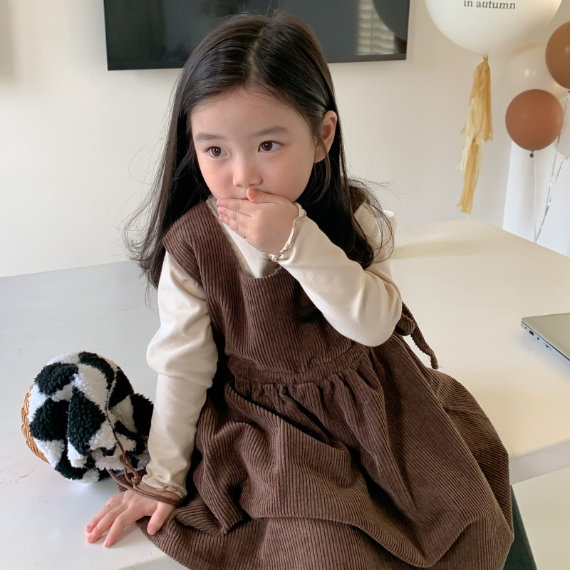 Gonna in velluto a coste autunno nuova edizione coreana con cinturino per bambini Set da due pezzi con fondo casual ampio e versatile per ragazza_voghion.com