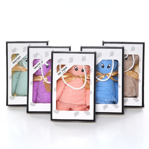 Towel factory wholesale coral velvet gift bear handbag wedding towel holiday birthday wedding return gift souvenir