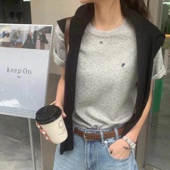 RLラフ小馬標純綿夏半袖tシャツ女性丸首純色刺繍アメリカカップル上着男