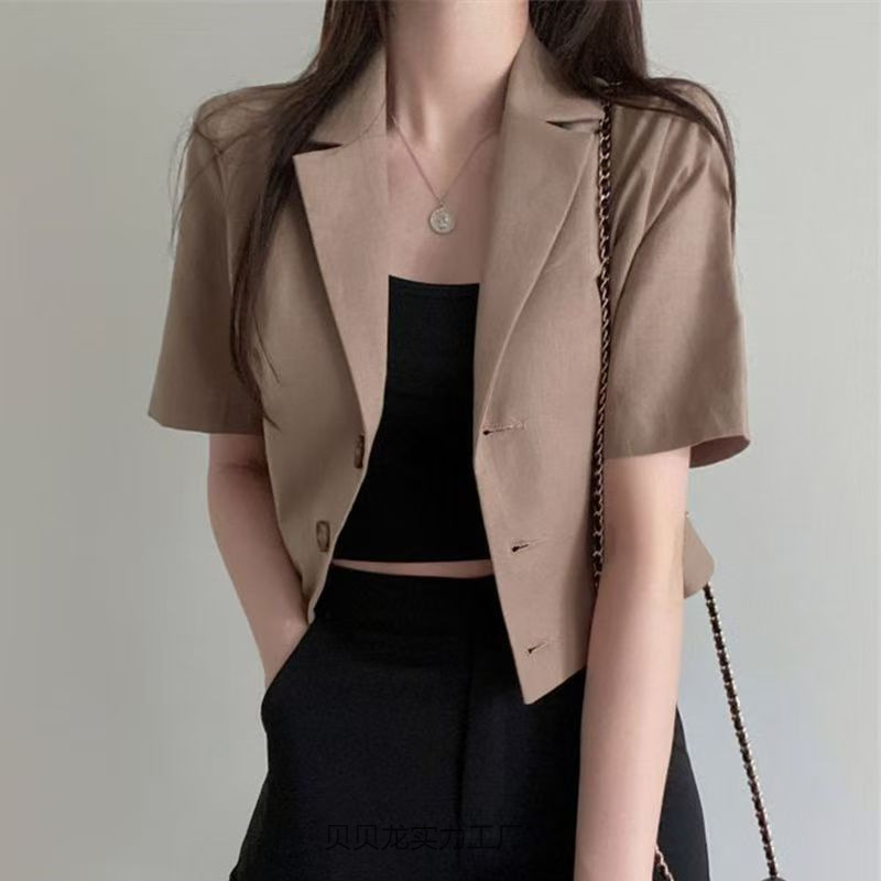 Korean Style Casual Short-Sleeved Pure Color Small Suit for Women Summer Thin Loose Short Style Jacket Petite Top