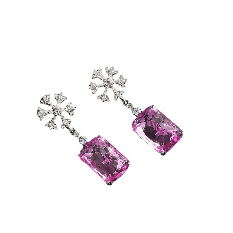 Xupe joyería imitación color tesoro serie geométrica cuadrado copo de nieve pendientes de las mujeres francés Retro Luz de lujo de alto grado pendientes