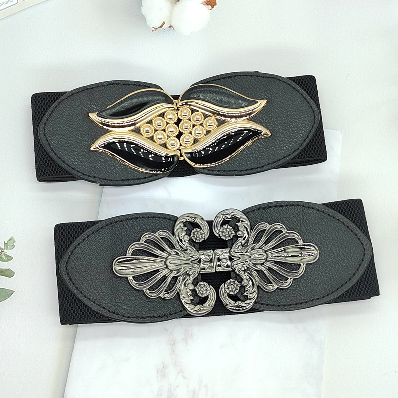 Factory Direct Sale Women's Waistband Black Versatile Elastic Decorative Wide Belt Available For Dropshipping_voghion.com