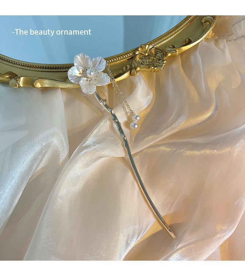 New Chinese Gardenia Metal Hairpin Female Style Ancient Style Pan Hair Hairpin Chinese Style Senior Sense Hanfu Fringe Hair Hairpin_voghion.com