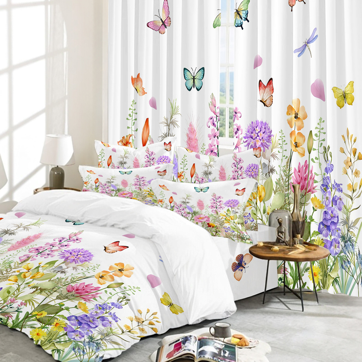 Fabricante directo para la plataforma transfronteriza Amazon WISH venta caliente de productos explosivos, serie completa de ropa de cama de tres piezas y cortinas