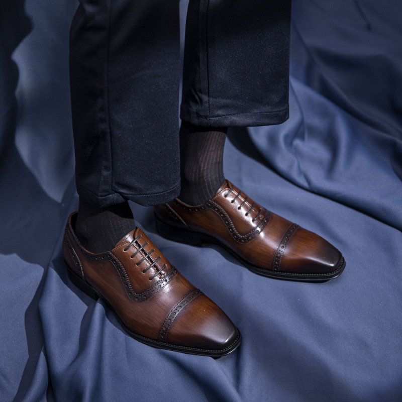 Business Casual Tie-headed Leather Men's Shoes - Gallery Image 4